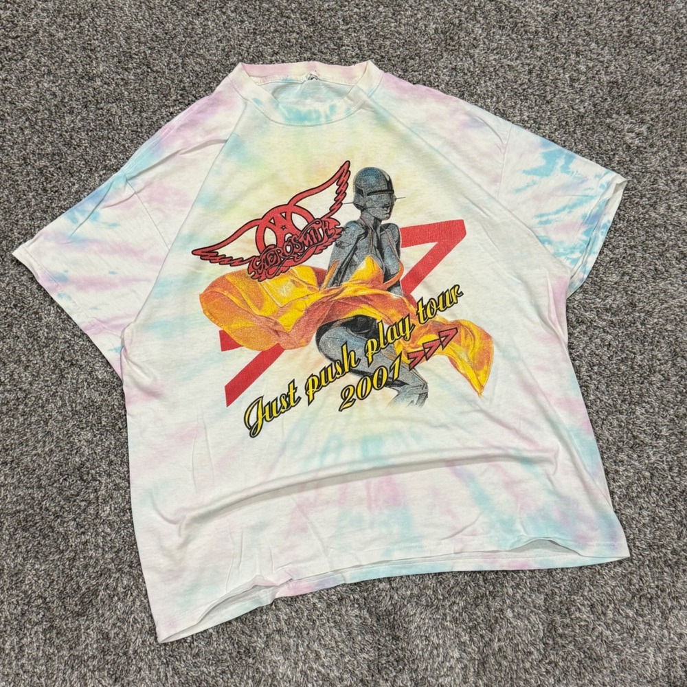 Vintage Aerosmith Just Push Play 2001 Tie Dye T-Shirt‎ Mens XL Hajime Sorayama